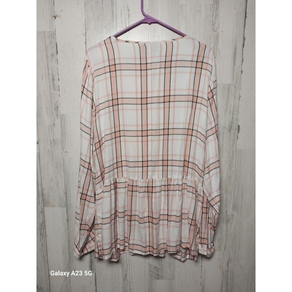 Lane Bryant No Peek Button Front Long Sleeve Plaid Peplum Shirt Size 16 - Picture 3 of 5
